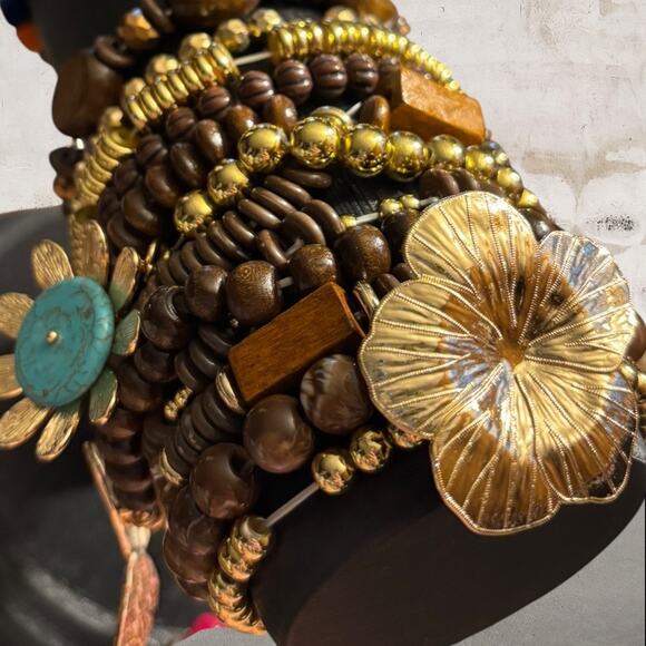 Brown Boho Statement Stackable Stretchy Bracelets One Size Fits All NEW - Picture 1 of 3
